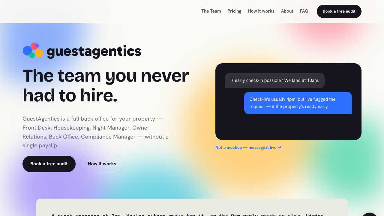 The GuestAgentics website, built by afullerlifeai
