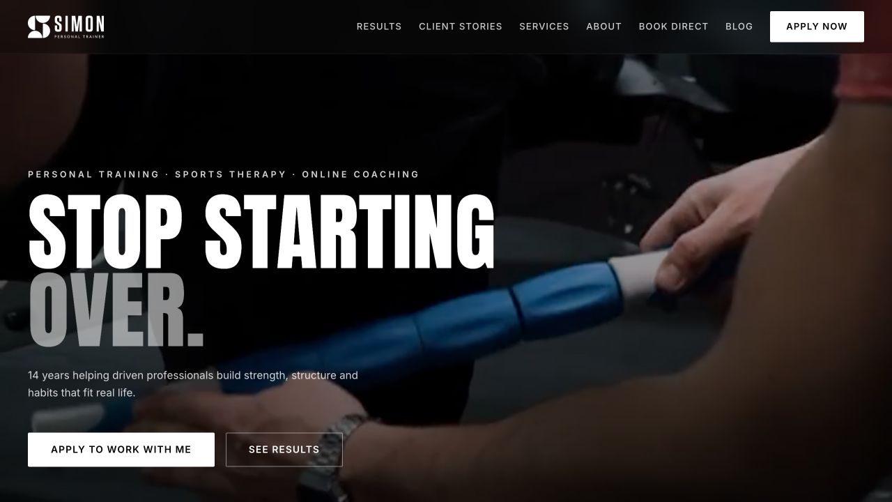 Simon Personal Trainer website homepage