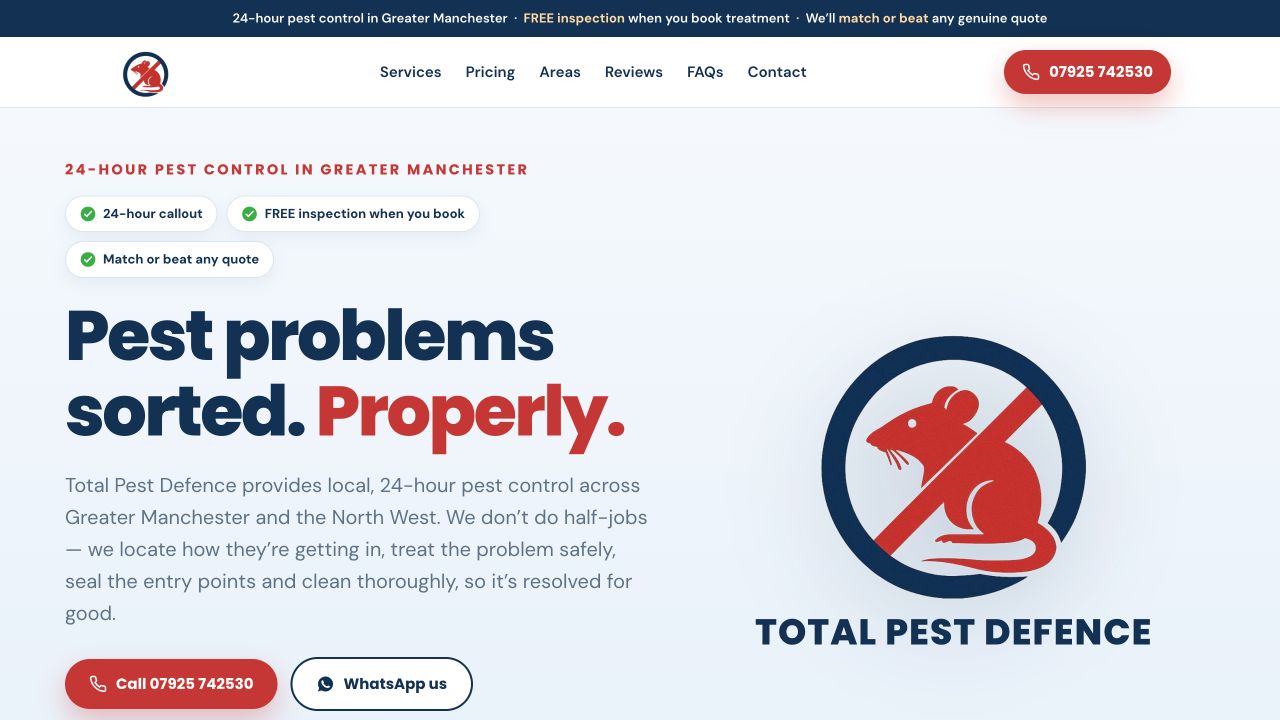 Total Pest Defence website homepage
